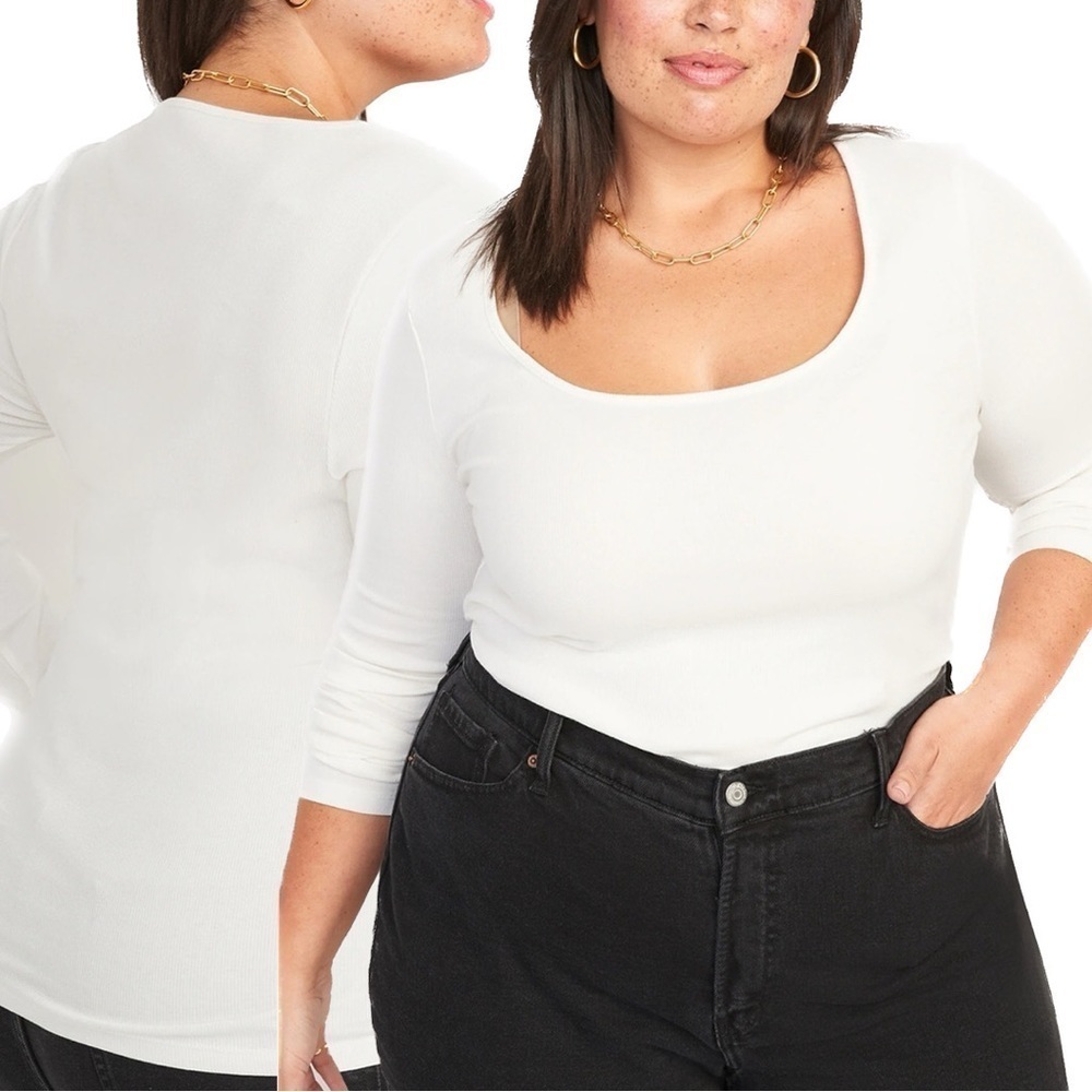 OLD NAVY XL-4X Off White Fitted Long-Sleeve Rib-Knit Top ON6.5